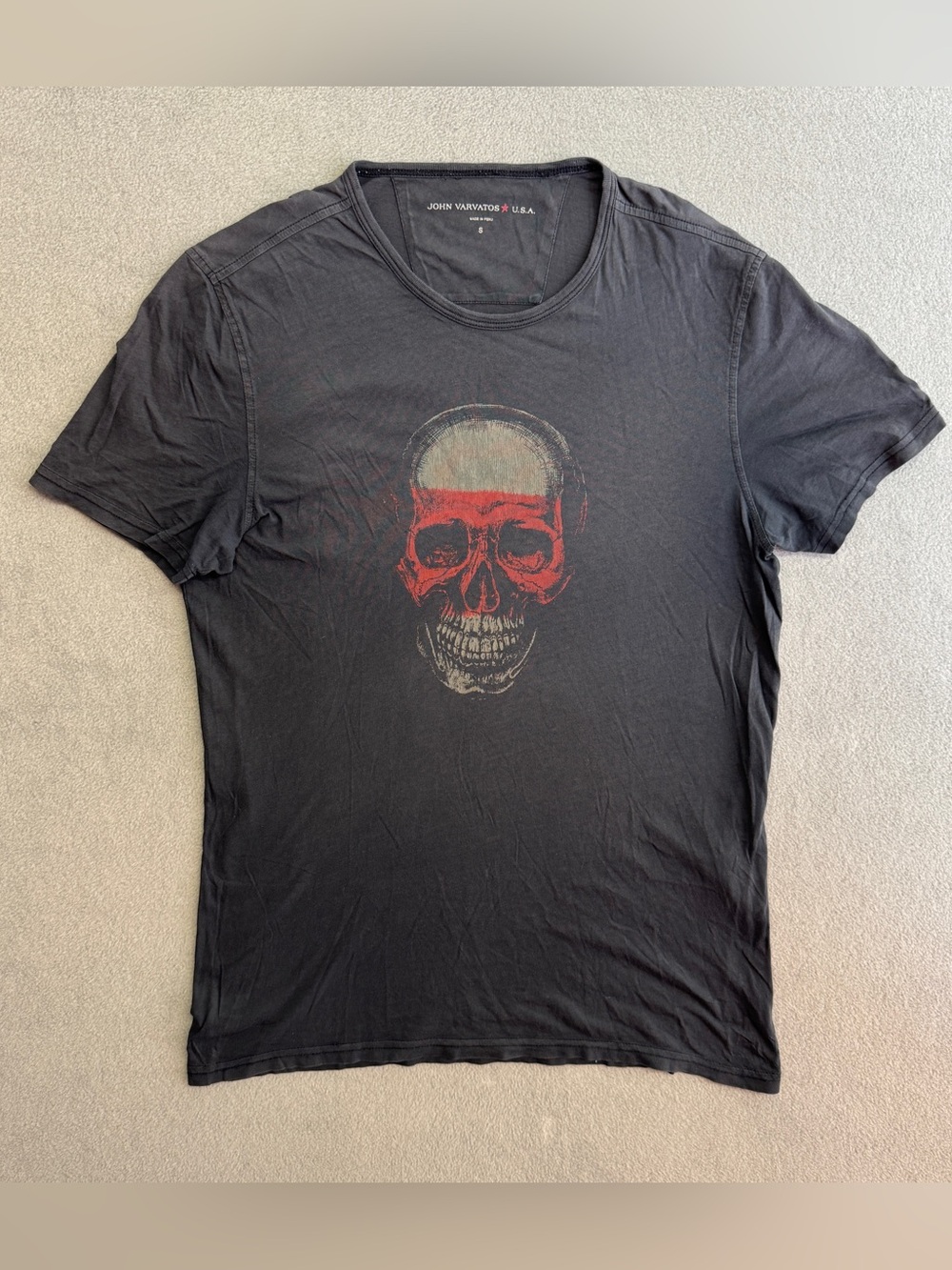 John Varvatos Black Tee with Red Skull Graphic